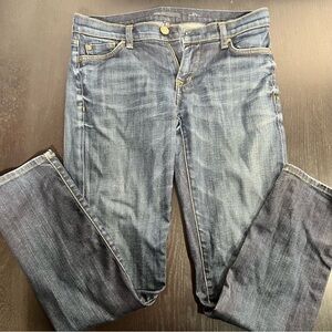 Fidelity Blue Straight Leg Jeans with Distressed Details